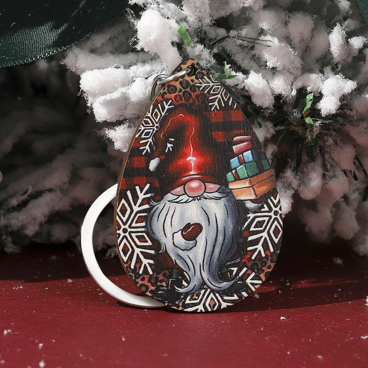 Wholesale Wooden Water Drop Christmas Keychains